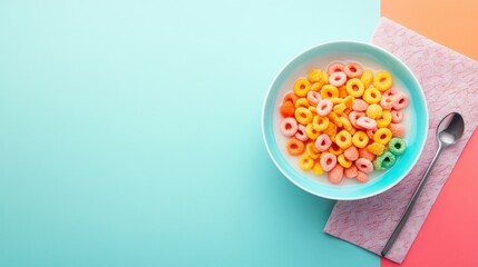 A bowl of baby cereal with a napkin, space for copy beside