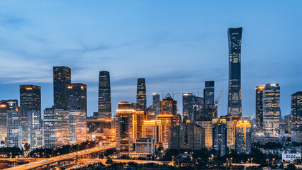 Fototapeta premium Beijing Guomao CBD Overpass City Skyline Night Scene, China