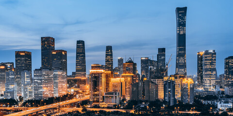 Obraz premium Beijing Guomao CBD Overpass City Skyline Night Scene, China