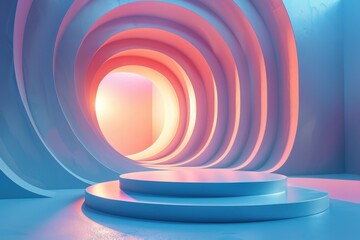 Fototapeta premium Pastel Podium in a Circular Room