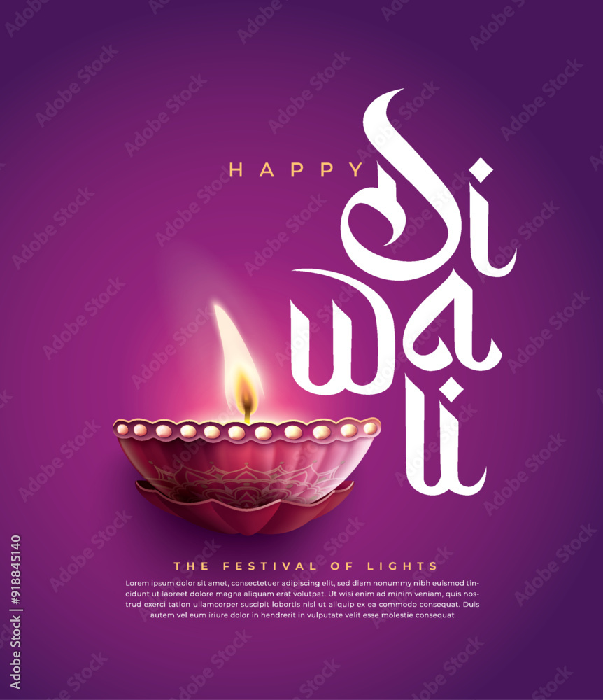 Wall mural happy diwali festival with oil lamp, rangoli decoration with diya, diwali holiday background with ra