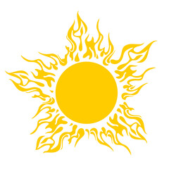 Sun. Yellow icon on white background. Vector illustration. Sun icon in simple style on a white background. Fireball, ball lightning.
