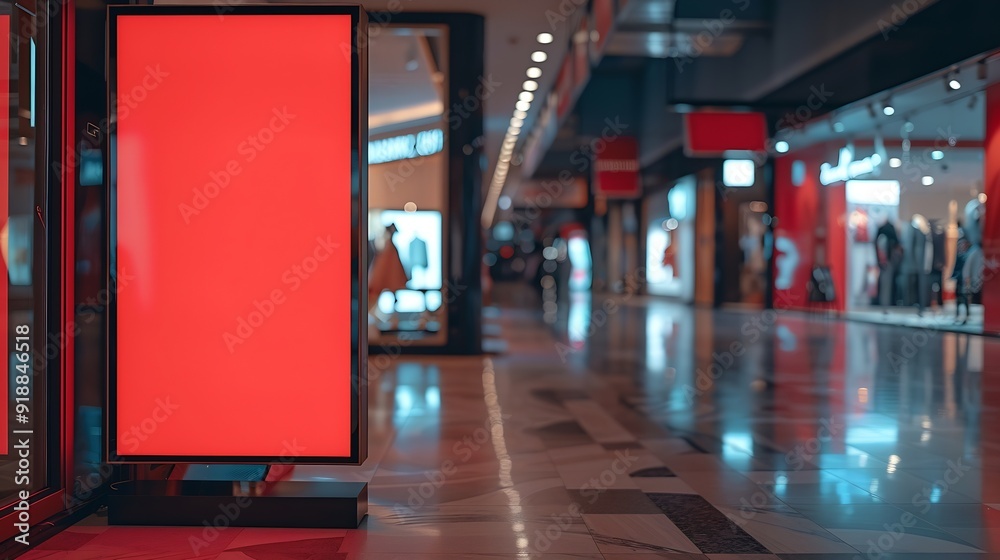 Poster red blank sign inside shopping mall mock up advertise display frame setting over the clothes line in the shopping department store for shopping business fashion and advertisement conce : Generative AI