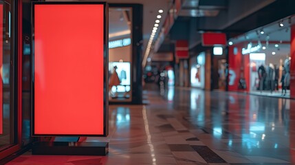 red blank sign inside shopping mall mock up advertise display frame setting over the clothes line in the shopping department store for shopping business fashion and advertisement conce : Generative AI