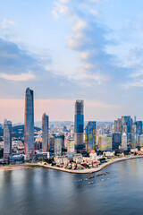 Aerial Scenery of the Coastal Architecture Complex in Fushan Bay, Qingdao, Shandong Province, China