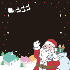 フレーム　クリスマス　サンタクロース　街並み　背景　コピースペース　イラスト素材