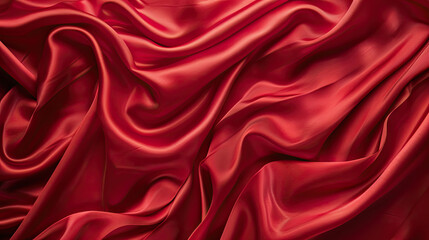 Fototapeta premium Abstract red silk fabric texture background. Creases of satin