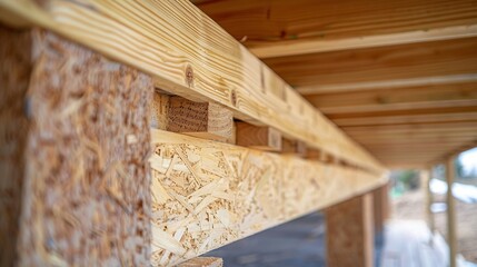 An under construction house has joist framework features plywood gutter holders soffit fascia trim installed : Generative AI