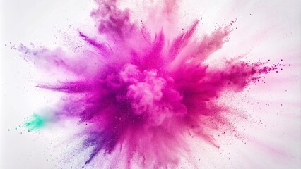 Obraz premium Abstract pink powder explosion on a white background, creating a colorful cloud of dust in a vibrant display