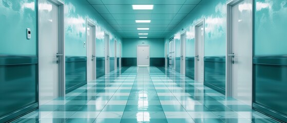 Fototapeta premium A modern corridor featuring sleek walls and bright lighting, creating a tranquil and inviting atmosphere in a healthcare setting.