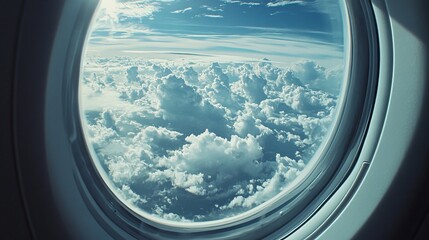 Fototapeta premium A view from the airplane window during the flight captures a stunning aerial scene.