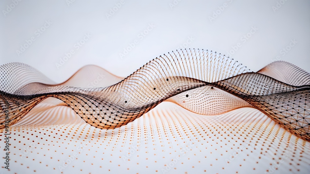 Poster Abstract digital wave of particles. Futuristic point wave. Technology background. Wave with moving dots and lines. Particle flow