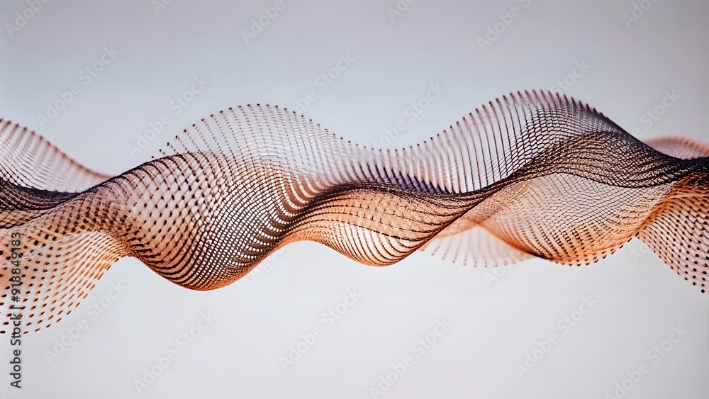 Poster Abstract digital wave of particles. Futuristic point wave. Technology background. Wave with moving dots and lines. Particle flow