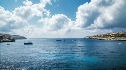 Obraz premium A breathtaking sea view off the coast of Malta, with the historic city of Valletta in the background.