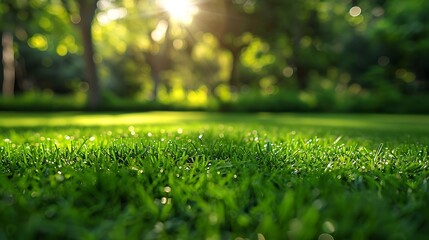 Naklejka premium Lawn and trees green background with Beautiful lawn : Generative AI