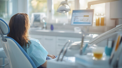 Obraz premium Contemporary Dental Clinic Interior with Relaxed Patient in Stylish Chair, Calm Waiting Area ambience.