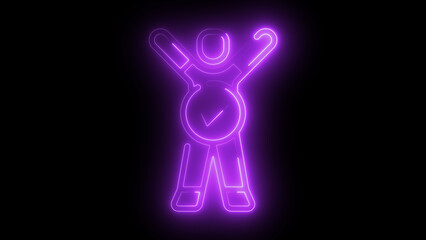 Glowing Neon Human Icon with Checkmark - Symbol of Victory, Accomplishment, and Health for Digital Interfaces