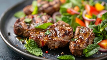lamb chops with mint and summer salad a ketogenic diet meal : Generative AI