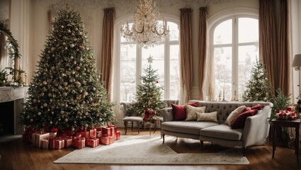 Christmas tree in classic elegant apartment