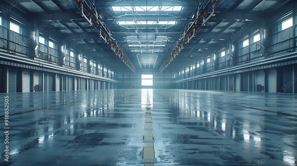 Aufkleber large bright and empty warehouse : generative ai