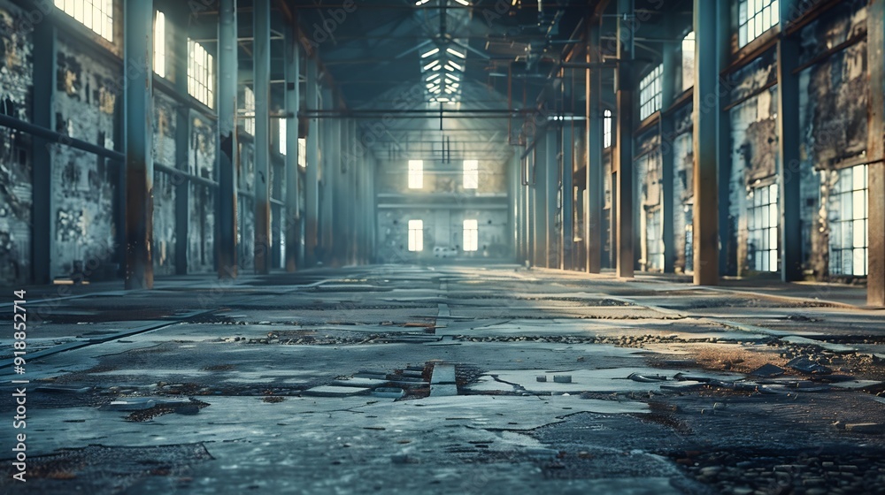 Poster interior industrial corridor in abandoned factory construction and architecture : generative ai