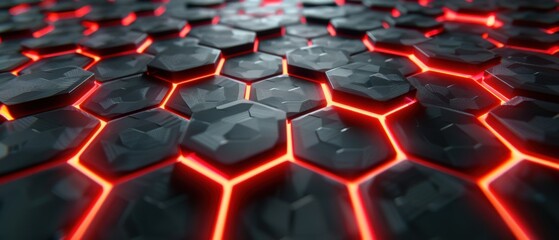 Obraz premium A close up of a black and red patterned surface with red glowing lights