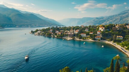 Fototapeta premium Luxury coastline of Town of Tivat archipelago of Montenegro : Generative AI