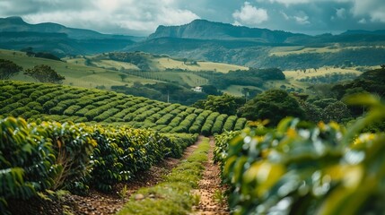 Fototapeta premium Beautiful coffee plantations in Chapada Diamantina in Brazil : Generative AI