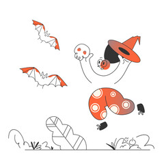 Little witch playing with bats