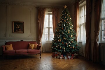 Christmas tree in old apartment