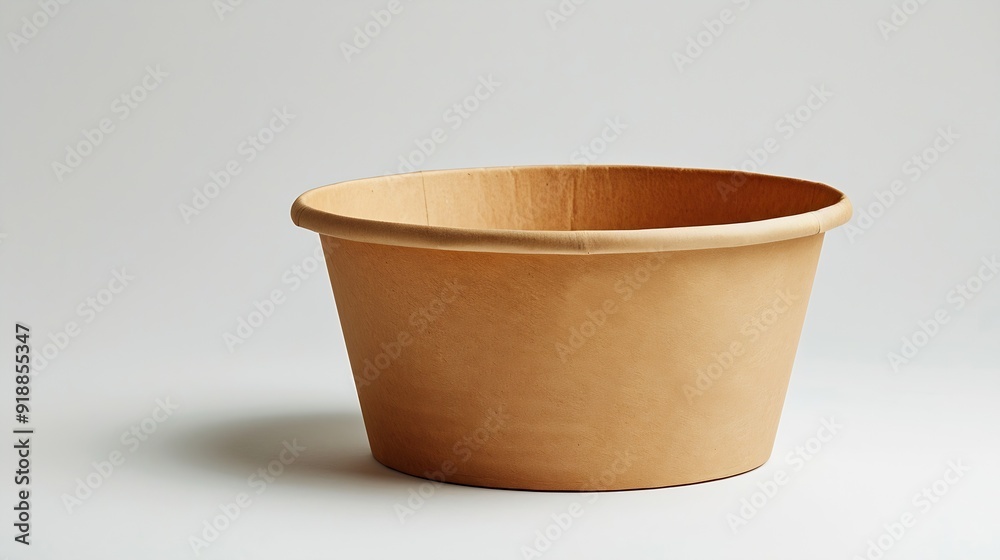 Poster Side view closeup of empty single brown paper bowl isolated on white background with clipping path : Generative AI