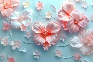 Fototapeta premium Delicate Pink Flowers on a Blue Background