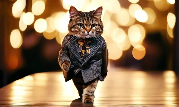 Cat in Stylish Suit Walking with Confidence with ai generated.
