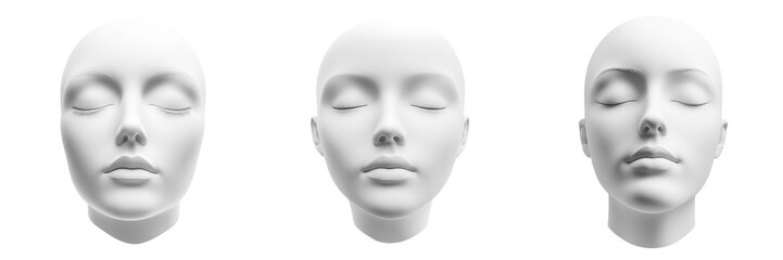  Set of Modern 3D icon depicting a smooth, featureless head shape against  isolated on transparent background