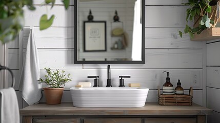 Transform your bathroom with industrial chic mirror frames from Home Depot Featuring metal accents bold lines and urbaninspired designs these frames add a modern and edgy touch to your : Generative AI