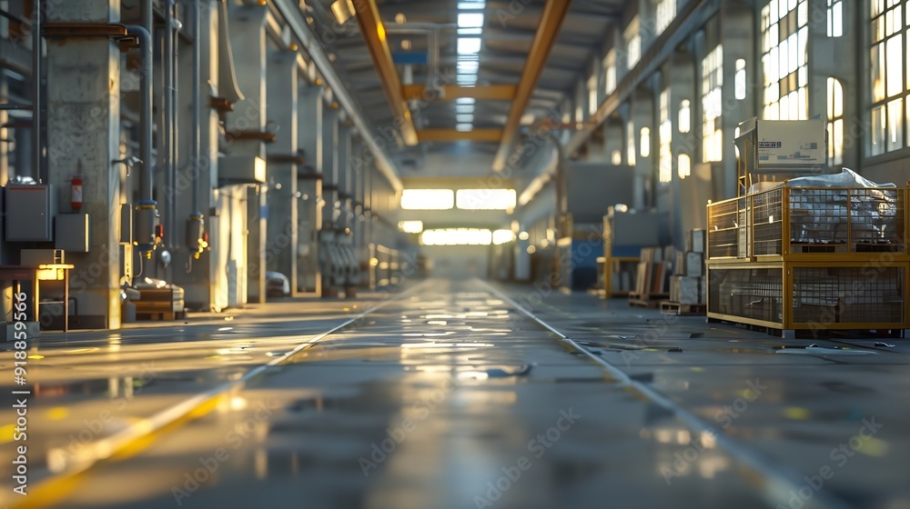 Poster large factory workshop space building : generative ai