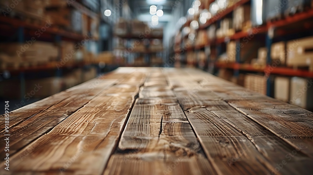 Leinwandbilder the empty wooden table top with blur background of warehouse storage exuberant image : generative ai