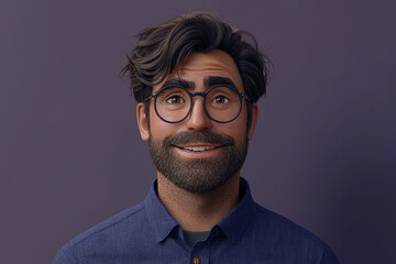 Obraz premium Happy smiling cartoon character man showing pointing finger standing confident on white background. Successful people male person concept