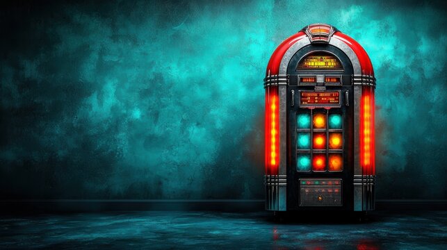 A jukebox with a neon sign on it