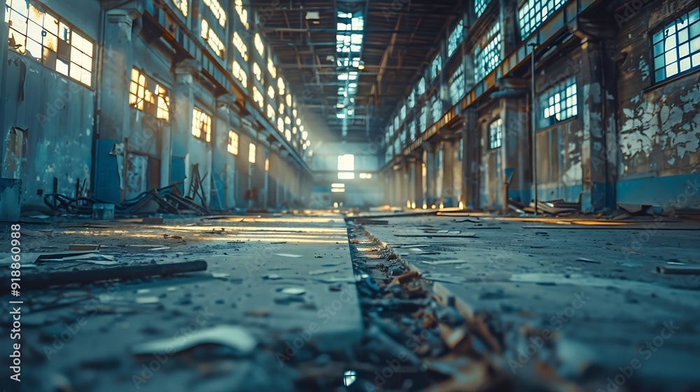 Poster interior industrial corridor in abandoned factory construction and architecture : generative ai