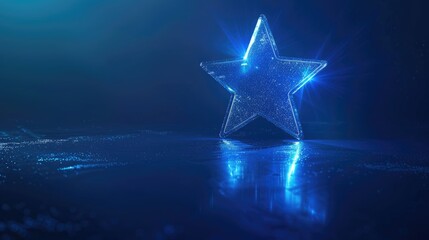 Hologram of a digital star on the dark blue background.