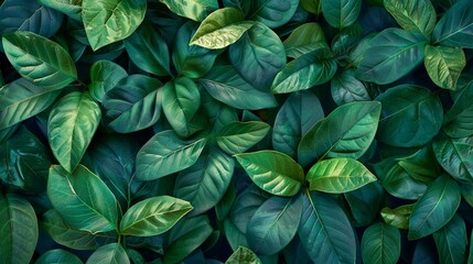 Green leaves wall pattern background. Top view, flat lay. Nature concept.