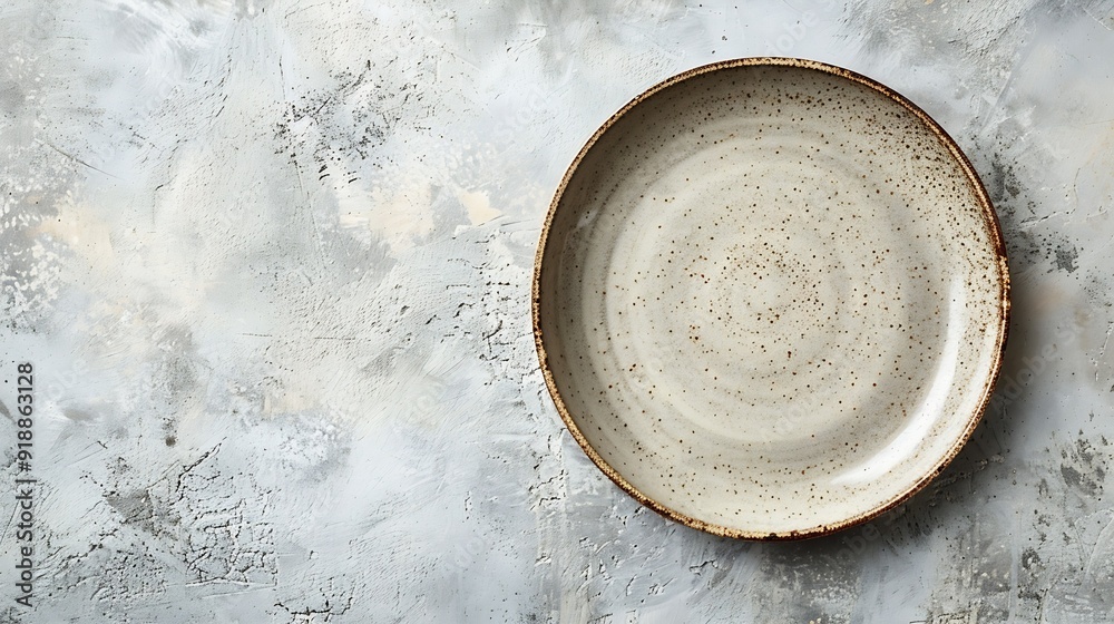 Aufkleber empty round ceramic plate on a light texture background kitchen utensils : generative ai