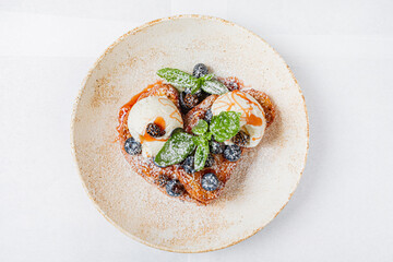 french toast wth blueberries and mint