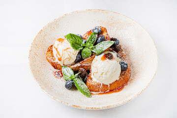 french toast wth blueberries and mint