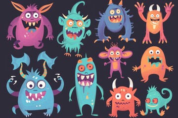 Naklejka premium A collection of cartoon monsters with various facial expressions
