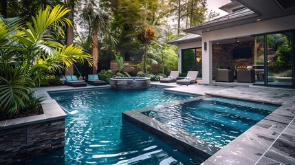 Dive into luxury with breathtaking backyard pool designs Transform your outdoor space into a paradise with our stunning pool photography : Generative AI