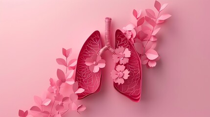 World tuberculosis day Lungs paper cutting symbol on pink background copy space concept of world TB day banner background respiratory diseases lung cancer awareness Paper Art 24 March : Generative AI