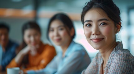 Obraz premium Banner diversity business people brainstorming meeting in conference room Panorama multiracial businesspeople meeting discuss team partner Happy asian caucasian team in meeting room wi : Generative AI