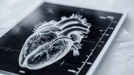 Cardiac MRI images  on Tablet are instrumental in assessing cardiac health identifying heart abnormalities isolated on white backgroundClipping path : Generative AI